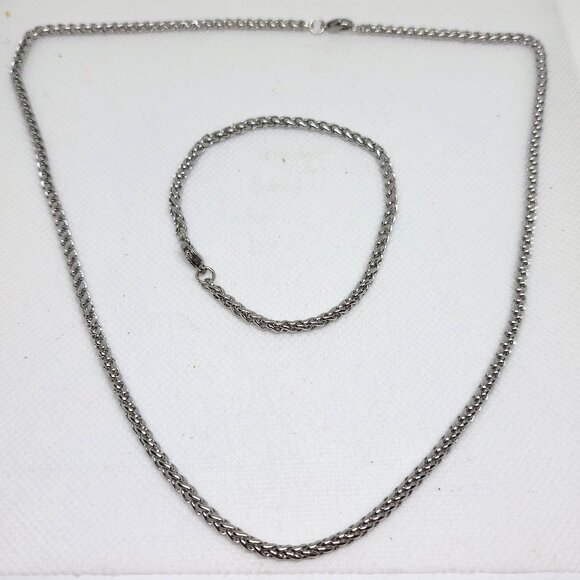 Wheat chain necklace and bracelet set 20" & 7" in 316L Stainless Steel 3mm wide - Picture 1 of 5